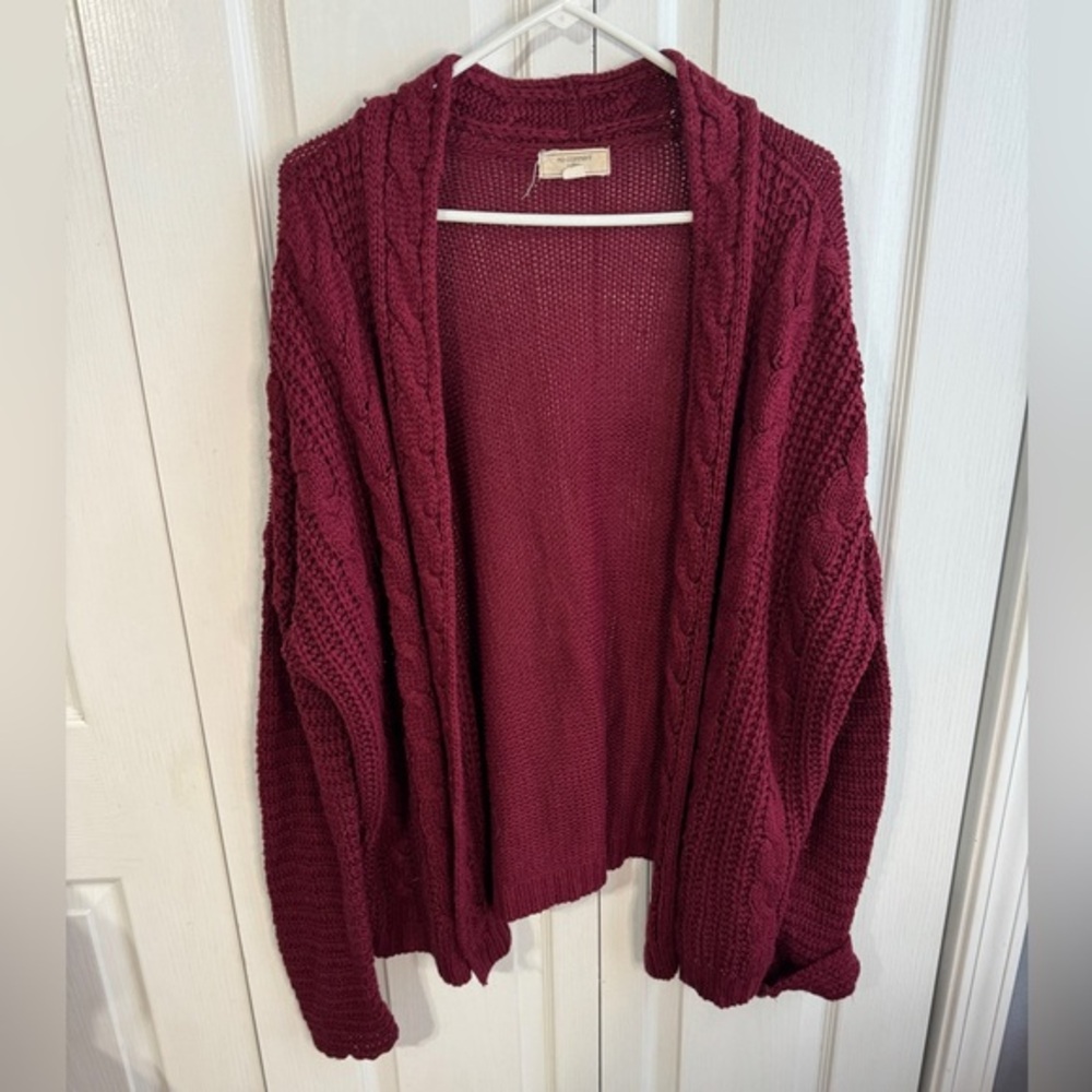 No Comment Plus Maroon Cable Knit Open‎ Front Cardigan Women's Size 3XL Boho